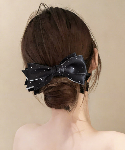 バナナクリップ ドット柄リボン 韓国風 レディース ヘアアクセサリー まとめ髪 髪留め ハーフアップ ヘアアレンジ おしゃれ 大人可愛い カジュアル プレゼント 99SXSP-001