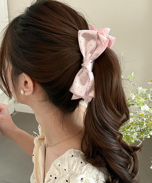 バナナクリップ ドット柄リボン 韓国風 レディース ヘアアクセサリー まとめ髪 髪留め ハーフアップ ヘアアレンジ おしゃれ 大人可愛い カジュアル プレゼント 99SXSP-001