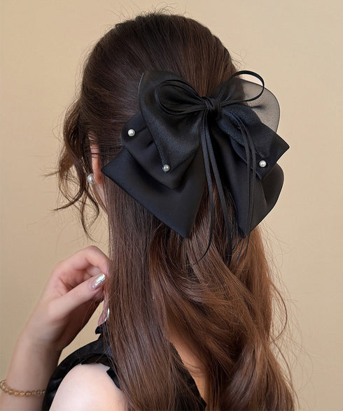 ヘアクリップ 大きめ レディース リボン バンスクリップ ヘアアレンジ アクセ 髪飾り 髪留め パール飾り 可愛い オルチャン お洒落 結婚式 発表会 99TZSP-001