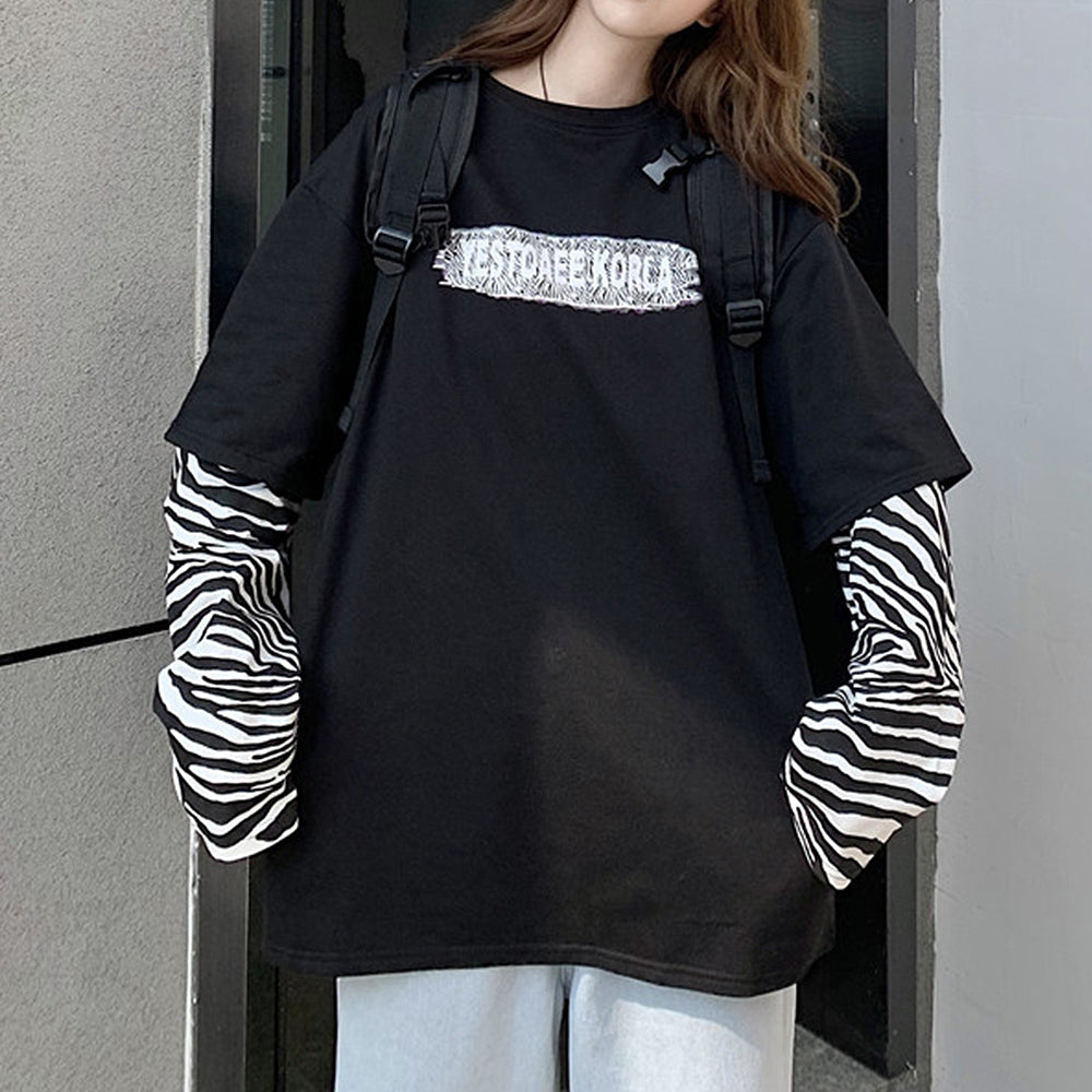 Tシャツ レディース トップス 重ね着風 ブラック