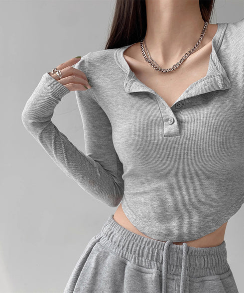 長袖Tシャツ レディース ボタン 無地 細身Tシャツ セクシー 細見え オルチャン 着やせ 大人 シンプル おしゃれ フィットフェミニン 着回し 99WBX-016