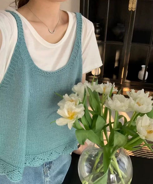 ニットベスト レディース 編み Aライン ニットジレ 春秋ベスト ニットキャミソール チョッキ Uネック深め レイヤード 重ね着 韓国風 カジュアル 99WFZY-001