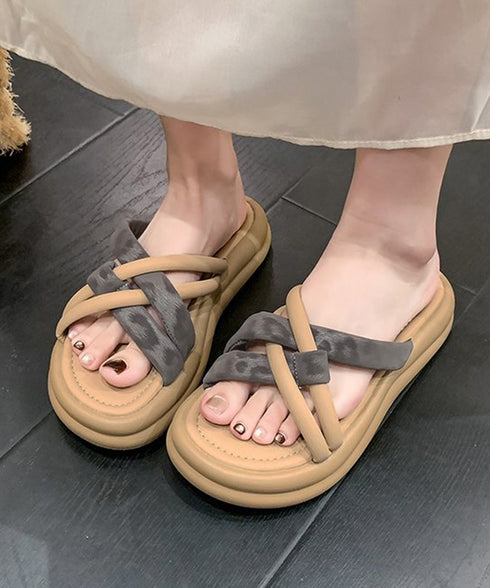厚底 ミュールサンダル クロスベルト夏靴 レディース ヒョウ柄ストラップ コンフォートサンダル かかとなし おしゃれ 履きやすい カジュアル 大人可愛い 楽ちん 99XDMY-002
