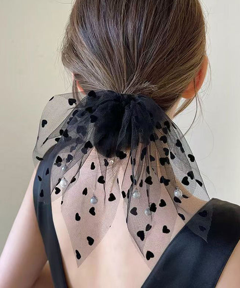 チュールシュシュ ハート 韓国風ヘアゴム レディース ヘアアクセサリー フェイクパール まとめ髪 髪留め おしゃれ カジュアルまとめ髪 ヘアアレンジグッズ 発表会 99XHSP-002