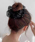 チュールシュシュ パール付きヘアゴム 黒 レディース ヘアアクセサリー まとめ髪 ポニーテール オフィスカジュアル 韓国風 きれいめ お団子 ヘアグッズ 発表会 99XHSP-005