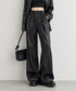 合皮ワイドパンツ ハイウエストタック レディース フェイクレザーパンツ 着やせ ロングパンツ 韓国風 ゆったり ボトムス カジュアル おしゃれ 大人 99YHFS-008