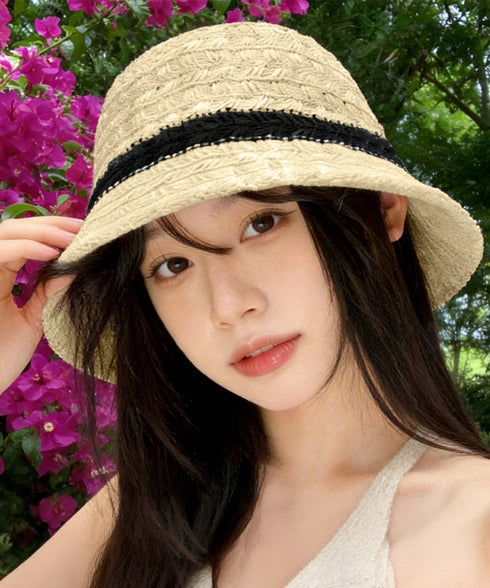 バケットハット 麦わら帽子 レトロ配色 レディース 紫外線UV対策帽子 ビーチ帽子 春夏 日よけ帽子 折りたたみ 大人可愛い リゾートハット アウトドア 夏小物 99YHGM-001