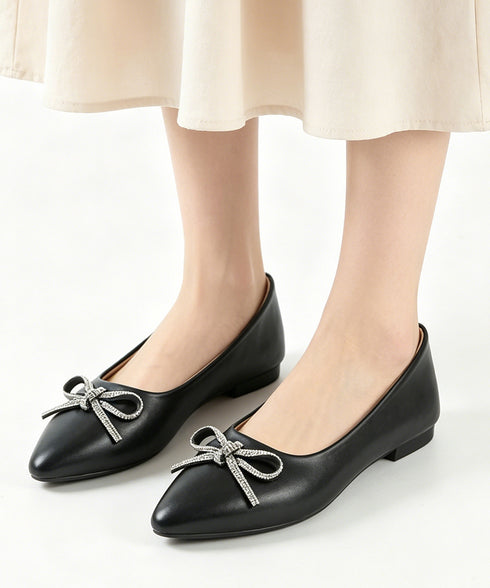 ローヒールパンプス リボン チェーン レディース ポインテッドトゥ PU 通勤くつ きれいめ 大人 美脚 歩きやすい 疲れない おしゃれ 春秋 99YSW-005