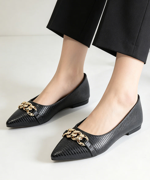 ローヒールパンプス リボン チェーン レディース ポインテッドトゥ PU 通勤くつ きれいめ 大人 美脚 歩きやすい 疲れない おしゃれ 春秋 99YSW-005