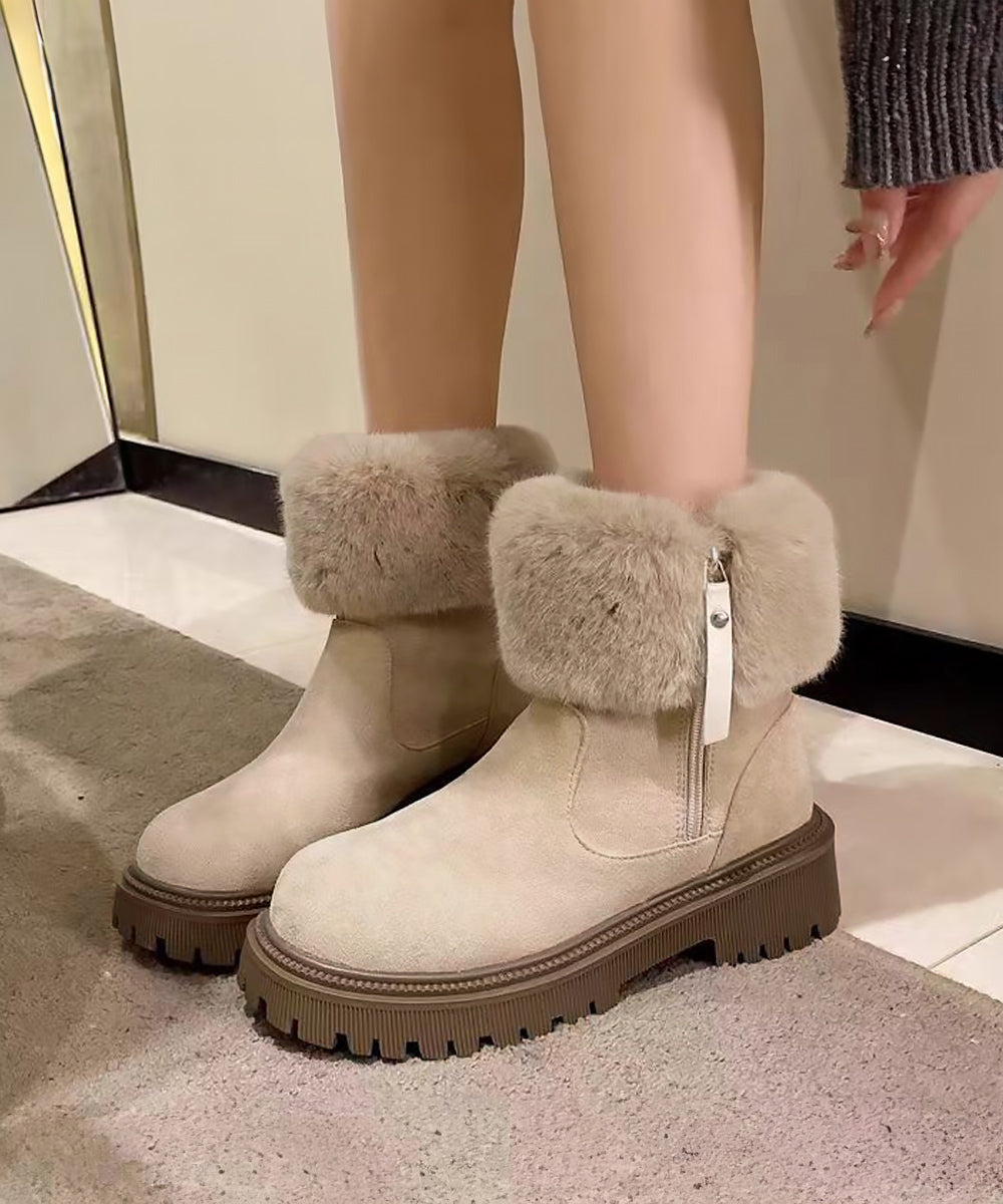ショートブーツ 厚底ブーツ 裏起毛 美脚 ベージュ