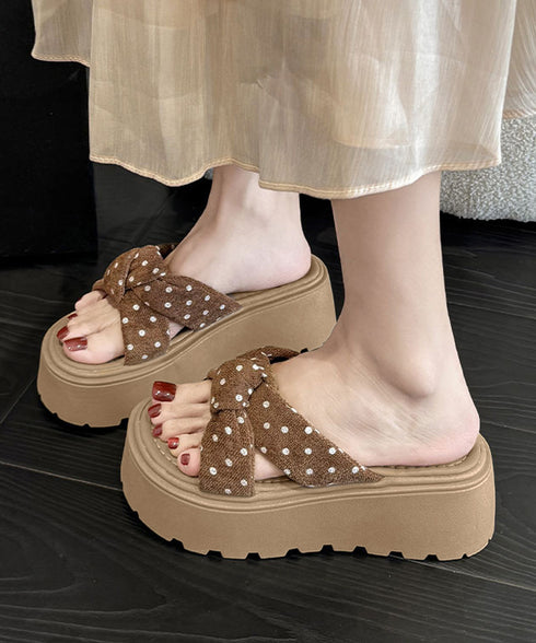 ドット柄 クロスリボン 厚底サンダル美脚 レディース ミュールサンダル 大人可愛い 歩きやすいスリッパ 疲れない夏靴 履きやすい おしゃれ カジュアル 旅行くつ 99YYXC-067