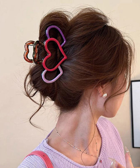 バンスクリップ ハート マルチカラー レディース ヘアアクセサリー 韓国風 簡単まとめ髪 大人可愛い ハーフアップ 髪飾り 髪型アレンジ 誕生日 プレゼント 99ZYSP-010