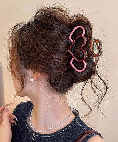 バンスクリップ ハート マルチカラー レディース ヘアアクセサリー 韓国風 簡単まとめ髪 大人可愛い ハーフアップ 髪飾り 髪型アレンジ 誕生日 プレゼント 99ZYSP-010