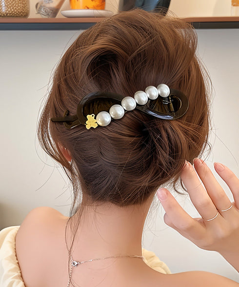 バナナクリップ パール 可愛いくま韓国風 レディース ヘアアクセサリー シンプル オフィスカジュアル きれいめ フェミニン プレゼント 髪飾り 結婚式発表会女子会 99ZYSP-016