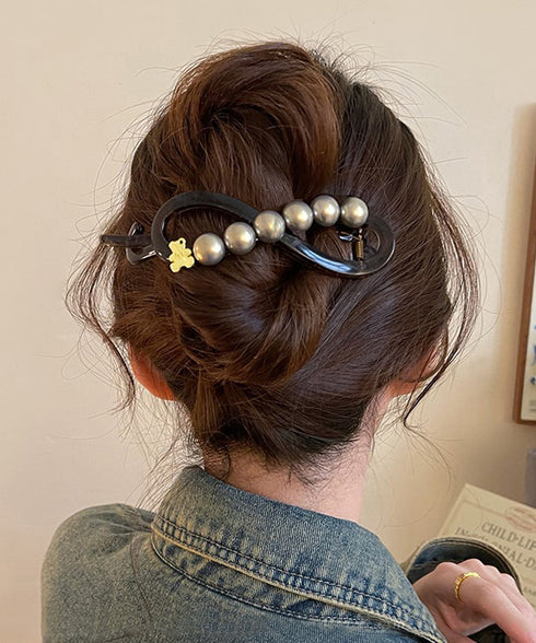 バナナクリップ パール 可愛いくま韓国風 レディース ヘアアクセサリー シンプル オフィスカジュアル きれいめ フェミニン プレゼント 髪飾り 結婚式発表会女子会 99ZYSP-016