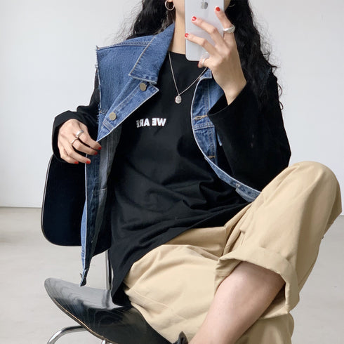 Tシャツ レディーストップス Tシャツ レディーストップス 長袖カットソー 韓国 英字ロゴ 体型カバー ゆったり 99AAA-012