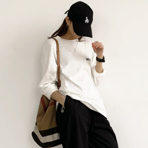Tシャツ レディーストップス Tシャツ レディーストップス 長袖カットソー 韓国 英字ロゴ 体型カバー ゆったり 99AAA-012