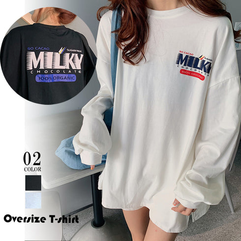 Tシャツ レディーストップス 長袖 Tシャツ レディーストップス 長袖 カットソー 体型カバー プリント カジュアル 韓国 ゆったり 99AAA-018