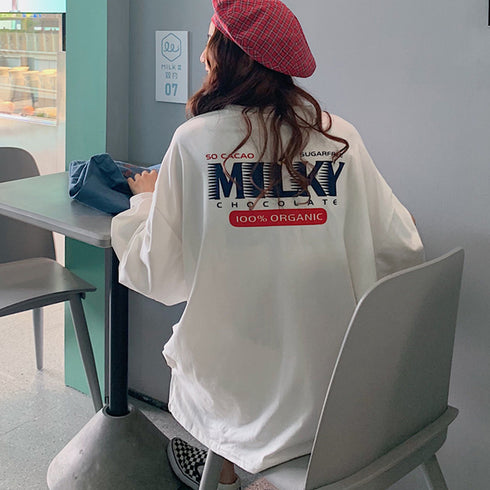 Tシャツ レディーストップス 長袖 Tシャツ レディーストップス 長袖 カットソー 体型カバー プリント カジュアル 韓国 ゆったり 99AAA-018