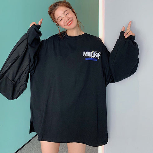 Tシャツ レディーストップス 長袖 Tシャツ レディーストップス 長袖 カットソー 体型カバー プリント カジュアル 韓国 ゆったり 99AAA-018