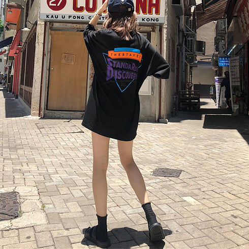 半袖Tシャツ レディース 夏 ロゴ 韓国 トップス ロング丈 ゆったり 着痩せ ルームウェア カジュアル 大人 体型カバー 99AAA-024