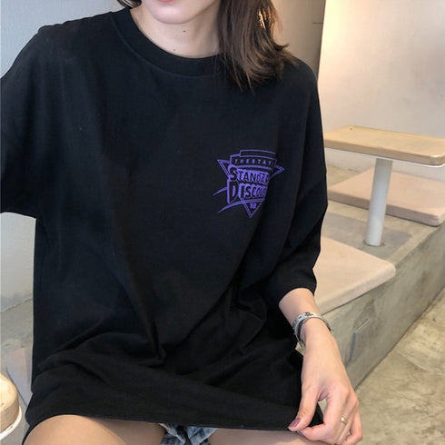 半袖Tシャツ レディース 夏 ロゴ 韓国 トップス ロング丈 ゆったり 着痩せ ルームウェア カジュアル 大人 体型カバー 99AAA-024