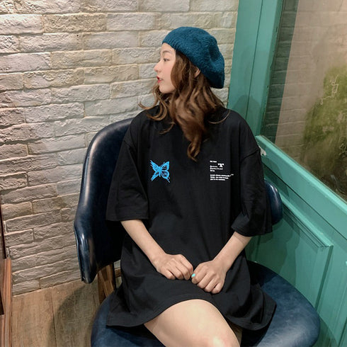 ロゴTシャツ レディース 韓国 春夏 トップス ルーズ 英字 ゆったり ロング ゆったり 着痩せ 体型カバー オルチャン 大人 99AAA-029