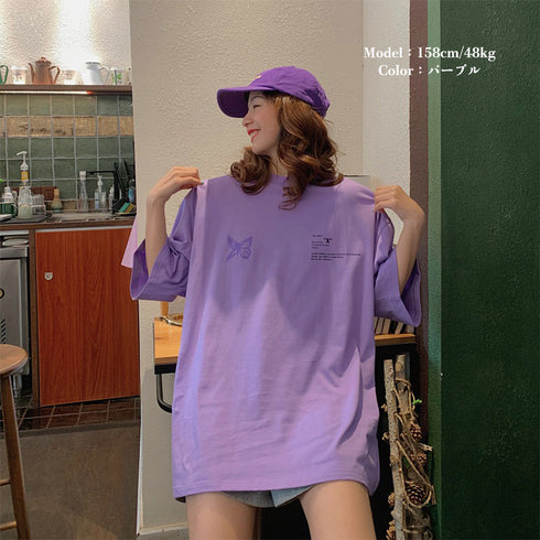 ロゴTシャツ レディース 韓国 春夏 トップス ルーズ 英字 ゆったり ロング ゆったり 着痩せ 体型カバー オルチャン 大人 99AAA-029