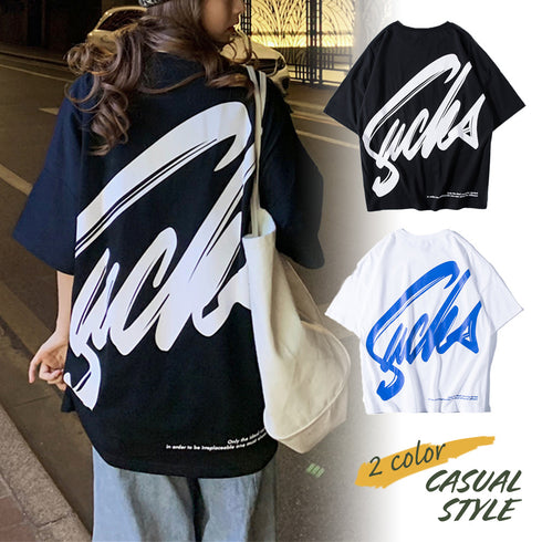 Tシャツ レディース 春夏 半袖 ロゴ トップス オルチャン ロング丈 ゆったり 着痩せ ルームウェア カジュアル 体型カバー 99AAA-030