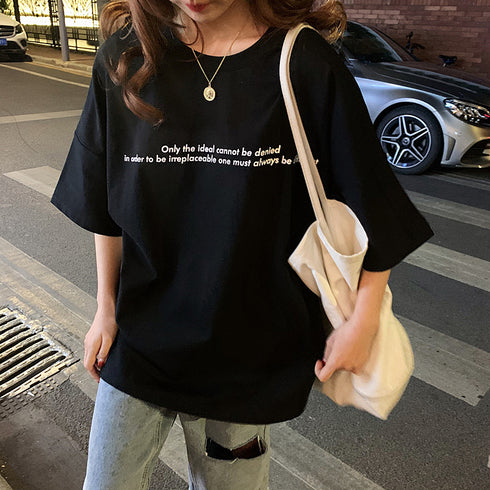 Tシャツ レディース 春夏 半袖 ロゴ トップス オルチャン ロング丈 ゆったり 着痩せ ルームウェア カジュアル 体型カバー 99AAA-030
