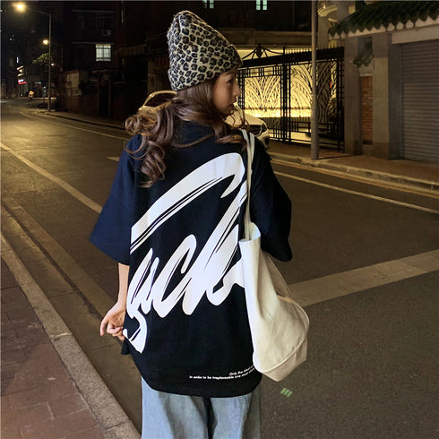 Tシャツ レディース 春夏 半袖 ロゴ トップス オルチャン ロング丈 ゆったり 着痩せ ルームウェア カジュアル 体型カバー 99AAA-030