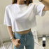 へそ出し トップス 韓国 着やせ へそ出し トップス 韓国 着やせ ゆったり 無地 セクシー 丸首 カジュアル 99AAA-031