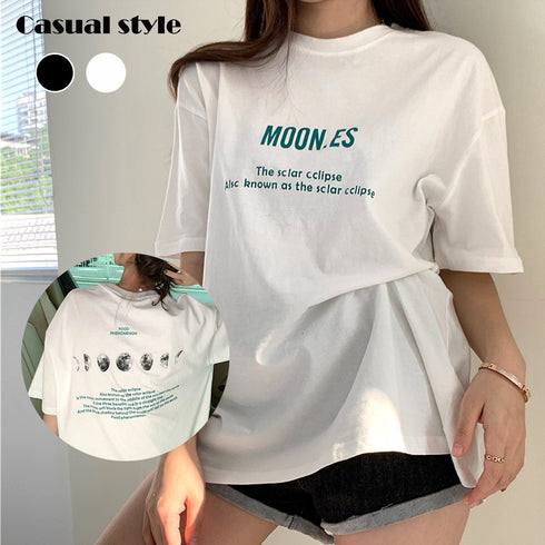 半袖Tシャツ レディース 韓国 英字ロゴ カットソー 春夏 オルチャン 人気 ロング ゆったり 着痩せ カジュアル ワンサイズ 99AAA-032