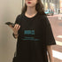 半袖Tシャツ レディース 韓国 英字ロゴ カットソー 春夏 オルチャン 人気 ロング ゆったり 着痩せ カジュアル ワンサイズ 99AAA-032