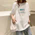 半袖Tシャツ レディース 韓国 英字ロゴ カットソー 春夏 オルチャン 人気 ロング ゆったり 着痩せ カジュアル ワンサイズ 99AAA-032