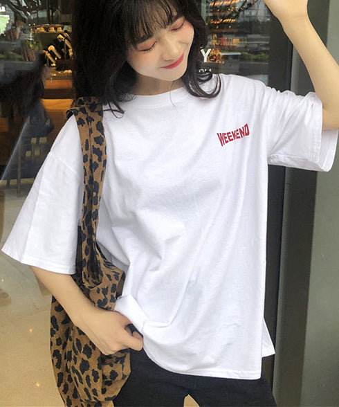 プリントTシャツ 半袖 新作 韓国風夏服 レディーストップス クルーネック カットソー プルオーバー オルチャン 体型カバー 人気 カジュアル おしゃれ大人 99AAA-035