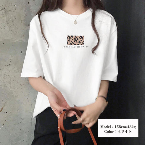Tシャツ 半袖 レディーストップス 韓国 カットソー レオパード プリント 体型カバートップス フロントロゴt プルオーバー カジュアル おしゃれtシャツ 夏春秋 99AAA-049