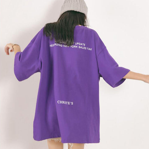 Tシャツ 半袖 レディーストップス 韓国 クールネック カットソー 英字ロゴ ゆったり 着やせ 体型カバー おしゃれ プルオーバー ストリート カジュアル 99AAA-050