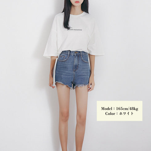 Tシャツ 半袖 レディーストップス 韓国 クールネック カットソー 英字ロゴ ゆったり 着やせ 体型カバー おしゃれ プルオーバー ストリート カジュアル 99AAA-050