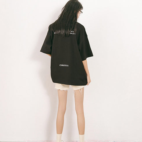 Tシャツ 半袖 レディーストップス 韓国 クールネック カットソー 英字ロゴ ゆったり 着やせ 体型カバー おしゃれ プルオーバー ストリート カジュアル 99AAA-050