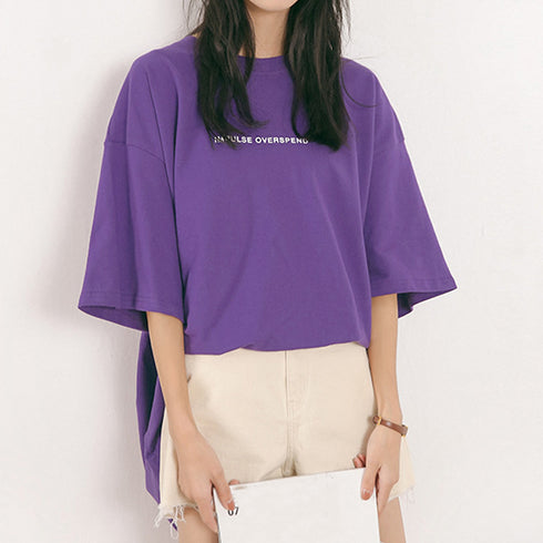 Tシャツ 半袖 レディーストップス 韓国 クールネック カットソー 英字ロゴ ゆったり 着やせ 体型カバー おしゃれ プルオーバー ストリート カジュアル 99AAA-050