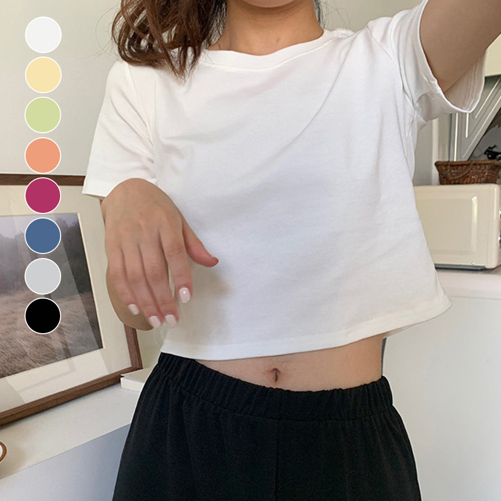 ショート丈tシャツ へそ出し 8色 夏 詳細画像1