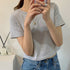 ショート丈tシャツ へそ出し 8色 夏 ショートトップス レディース カラー 無地 ミニ丈 大人気 シンプル カジュアル クルーネック オルチャン 細見え 99AC-002