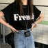 フレンチスリーブ 英字ロゴTシャツ 韓国 レディース プリントTシャツ 半袖 カットソー クルーネック おしゃれ カジュアル おしゃれ ストリート ダンス衣装 99AC-009