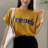フレンチスリーブ 英字ロゴTシャツ 韓国 レディース プリントTシャツ 半袖 カットソー クルーネック おしゃれ カジュアル おしゃれ ストリート ダンス衣装 99AC-009