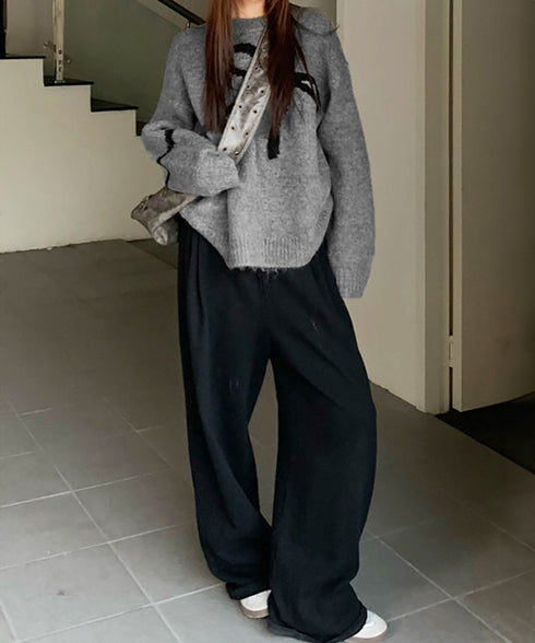 リボン柄ニット セーター プルオーバー レディーストップス 韓国風 春秋冬 柔らかい 体型カバー きれいめ 着回し おしゃれ 通勤通学 大人可愛い 女子会 99BDFS-006