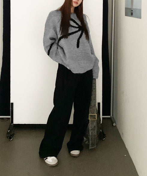 リボン柄ニット セーター プルオーバー レディーストップス 韓国風 春秋冬 柔らかい 体型カバー きれいめ 着回し おしゃれ 通勤通学 大人可愛い 女子会 99BDFS-006