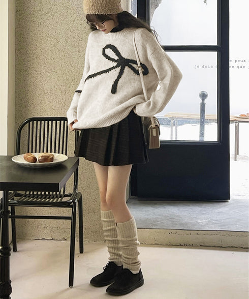 リボン柄ニット セーター プルオーバー レディーストップス 韓国風 春秋冬 柔らかい 体型カバー きれいめ 着回し おしゃれ 通勤通学 大人可愛い 女子会 99BDFS-006