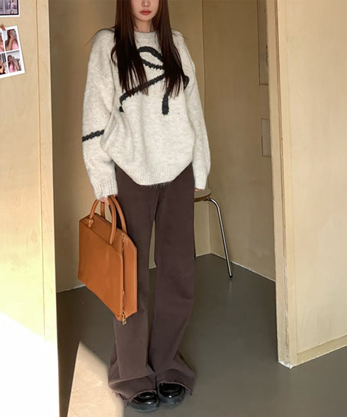 リボン柄ニット セーター プルオーバー レディーストップス 韓国風 春秋冬 柔らかい 体型カバー きれいめ 着回し おしゃれ 通勤通学 大人可愛い 女子会 99BDFS-006