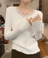 ニットトップス レディース レース付き ニットソー 無地ニット ニットセーター ニットインナー Vネック フリル 柔らかい 着回し カジュアル 大人 可愛い 99BDFS-007